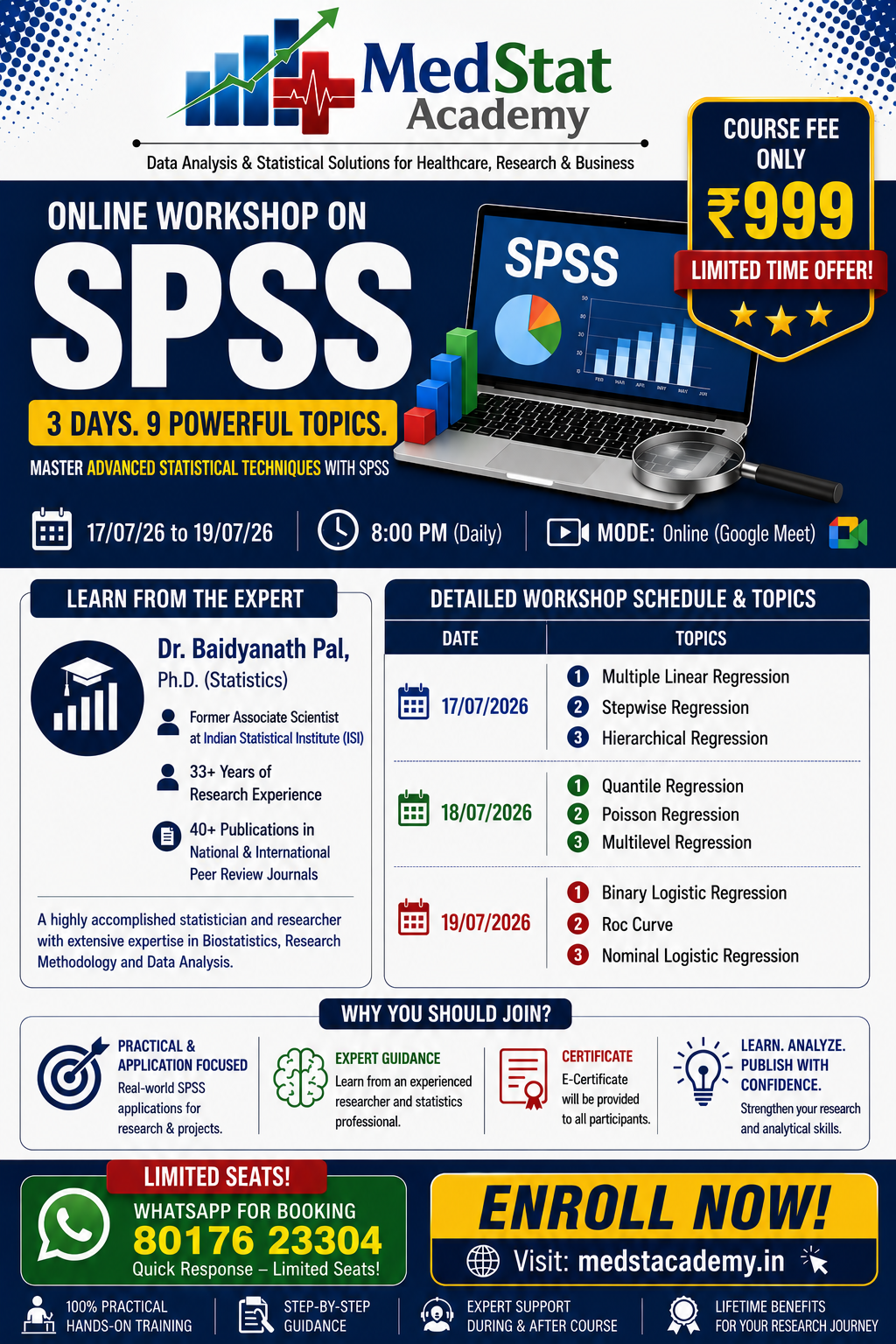 3-Days Live SPSS Workshop at Rs 999 : Limited Seats Available